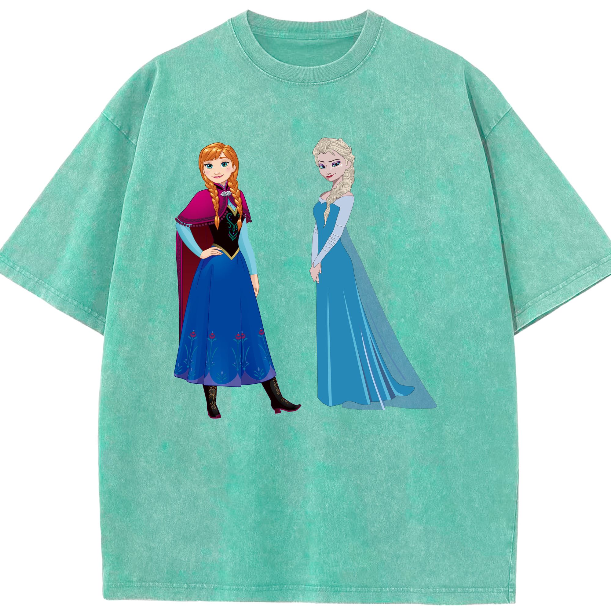 （画像用） アナと雪の女王 アンナ エルサ Frozen Anna Elsa 綿100% ヴィンテージ風 半袖Tシャツ（フロントプリント）